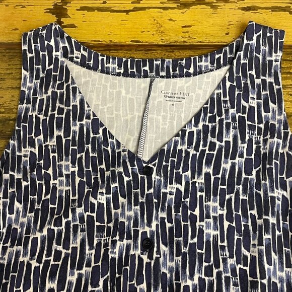 Garnet Hill Button Front V-Neck Tank Dress Sz MED Pockets - Picture 3 of 7